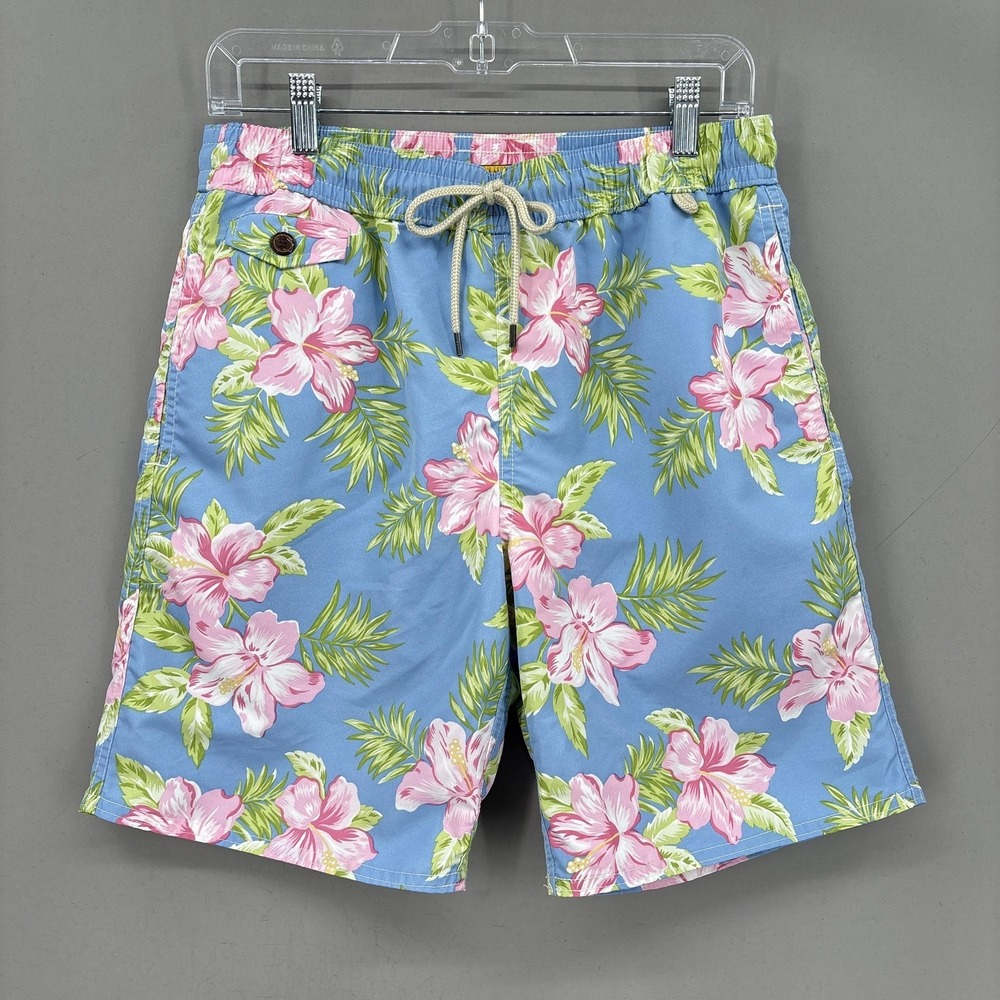 Polo Ralph Lauren Shorts Mens Small Blue Floral Swim Trunks Lined Hawaiian Beach